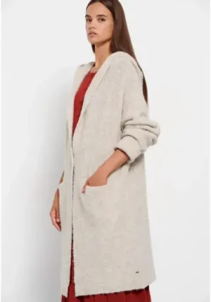 Oversized μακριά πλεκτή ζακέτα με κουκούλα FBL008 137 09 Chalk (3)