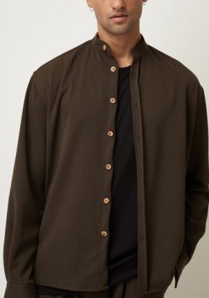 oversize πουκάμισο με μάο γιακά 9030 Khaki (2)