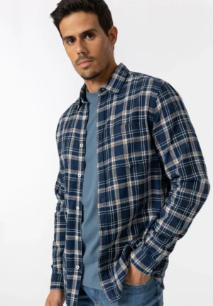 Flannel καρό πουκάμισο με τσέπη 10051506 Navy