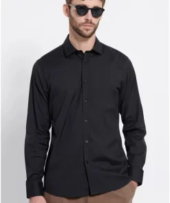 Ανδρικό πουκάμισο από ποπλίνα MRM008 223 05 Black (4)