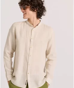 Garment dyed λινό πουκάμισο με λαιμό mao FBM009 003 05 Sand