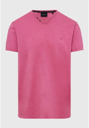 T shirt με λαιμό henley και raw cuts FBM009 004 04 Rose