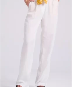 Wide leg linen blend παντελόνα με μονή πιέτα FBL009 106 02 Off White
