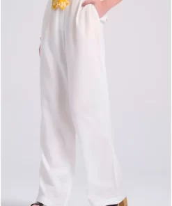 Wide leg linen blend παντελόνα με μονή πιέτα FBL009 106 02 Off White (3)