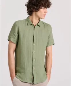 Κοντομάνικο λινό πουκάμισο FBM009 002 05 Khaki