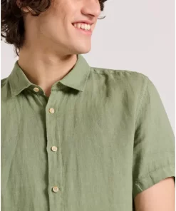 Κοντομάνικο λινό πουκάμισο FBM009 002 05 Khaki (2)