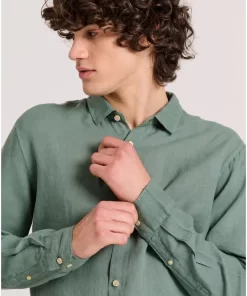 Μακρυμάνικο λινό πουκάμισο FBM009 001 05 Forest Green (2)