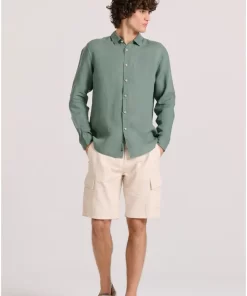 Μακρυμάνικο λινό πουκάμισο FBM009 001 05 Forest Green (3)