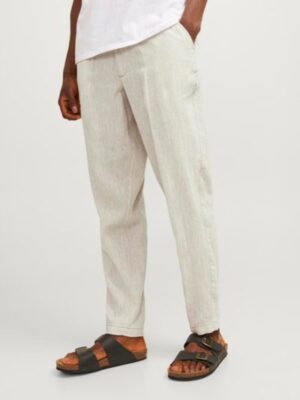 λινό ριγέ chinos παντελόνι με πιέτες 12252980 L.T Beige (2)