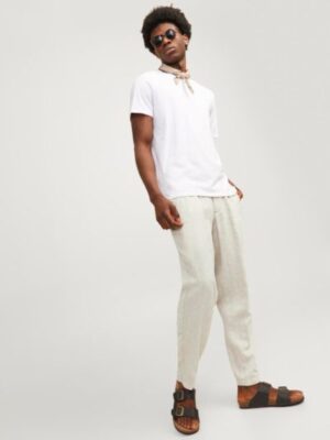 λινό ριγέ chinos παντελόνι με πιέτες 12252980 L.T Beige