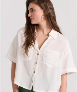 Loose fit linen blend πουκάμισο με τσέπες στο στήθος FBL009 105 05 White