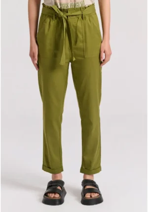 Lyocell blend cropped παντελόνι με ζώνη FBL009 122 02 Olive Branch