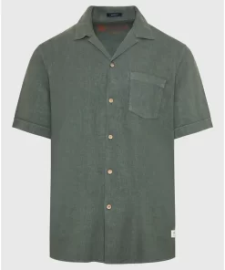 Relaxed fit πουκάμισο από λινό και τεχνητό μετάξι FBM009 008 05 Khaki