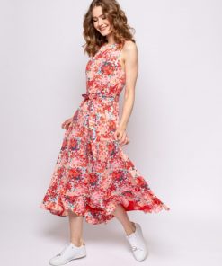 floral αμάνικο φόρεμα 472Valetta Coral (2)