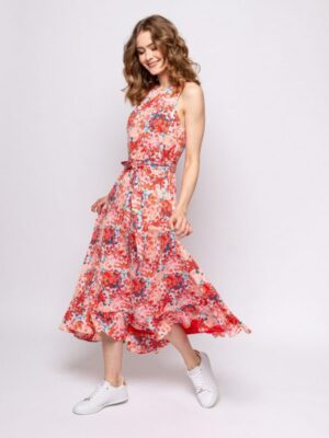 floral αμάνικο φόρεμα 472Valetta Coral (2)