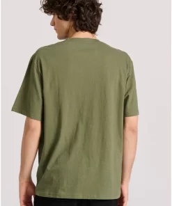 Relaxed fit linen blend μονόχρωμο t shirt FBM009 083 04 Khaki (4)