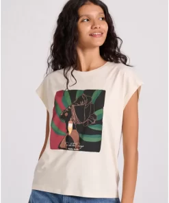 Γυναικείο t shirt με τύπωμα σε boho look FBL009 129 04 Chalk