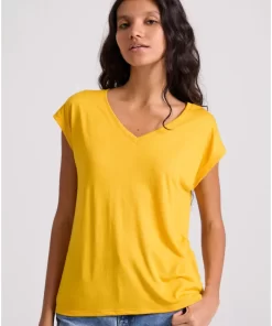 Γυναικείο μονόχρωμο t shirt από βισκόζη FBL009 107 04 Yellow