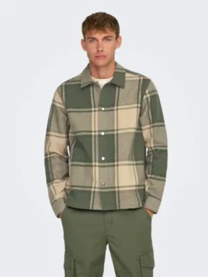Overshirt καρό πουκάμισο 22031620 Olive Night (2)