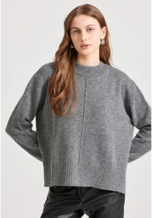 Relaxed fit πλεκτή μπλούζα με στρογγυλή λαιμόκοψη FBL010 122 09 Graphite (2)
