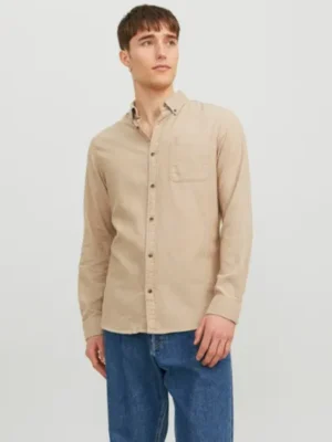 Ανδρικό μονόχρωμο flannel πουκάμισο 12235974 Oatmeal (2)