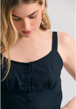 Linen blend μονόχρωμο cropped τοπ FBL011 102 17 Black (3)