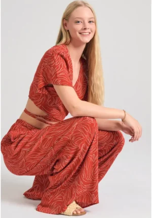 Loose fit εμπριμέ παντελόνα σε boho look FBL011 101 02 Spice Brown (3)