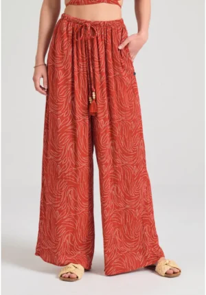 Loose fit εμπριμέ παντελόνα σε boho look FBL011 101 02 Spice Brown