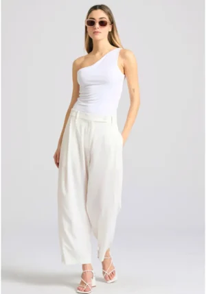 Loose fit παντελόνι με πιέτες στη μέση FBL011 116 02 White (2)