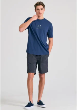 Relaxed t shirt με text artwork τύπωμα στην πλάτη FBM011 043 04 Midnight Blue (2)