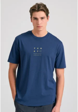 Relaxed t shirt με text artwork τύπωμα στην πλάτη FBM011 043 04 Midnight Blue