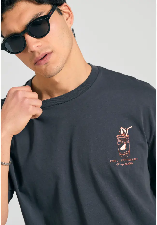 Relaxed t shirt με text artwork τύπωμα στην πλάτη FBM011 060 04 Anthracite