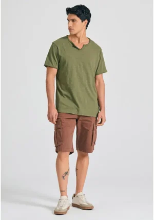 T shirt με λαιμό henley και raw cuts FBM011 004 04 Hunter Green (2)