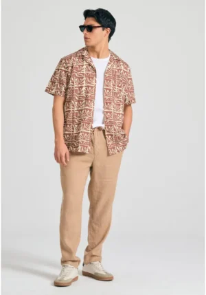 Ανδρικό comfort fit λινό chino παντελόνι FBM011 011 02 Sand (2)