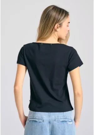Γυναικείο βαμβακερό t shirt με άνοιγμα V FBL011 106 04 Black