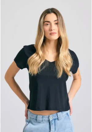 Γυναικείο βαμβακερό t shirt με άνοιγμα V FBL011 106 04 Black (4)
