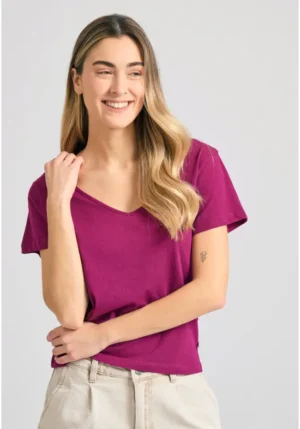 Γυναικείο βαμβακερό t shirt με άνοιγμα V FBL011 106 04 Grape (2)