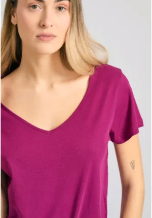 Γυναικείο βαμβακερό t shirt με άνοιγμα V FBL011 106 04 Grape (4)