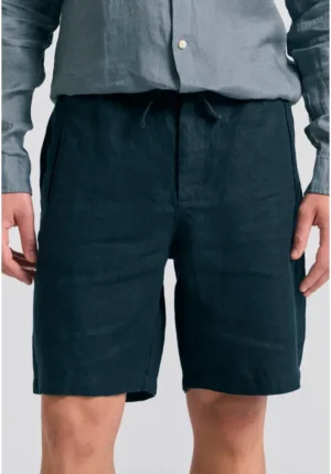 Comfort fit garment dyed λινή βερμούδα FBM011 009 03 Black