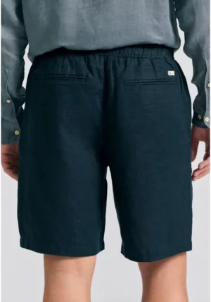 Comfort fit garment dyed λινή βερμούδα FBM011 009 03 Black (4)