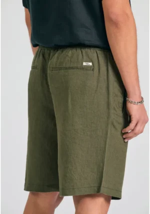 Comfort fit garment dyed λινή βερμούδα FBM011 009 03 Khaki