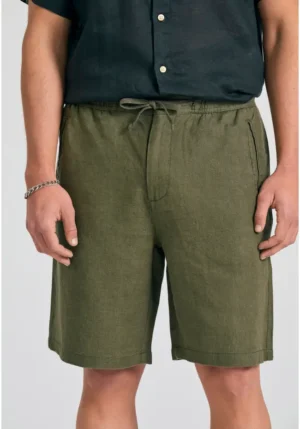 Comfort fit garment dyed λινή βερμούδα FBM011 009 03 Khaki (4)