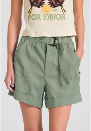 Loose fit lyocell blend σορτς με ζώνη και βολάν FBL011 107 03 Hunter Green (2)