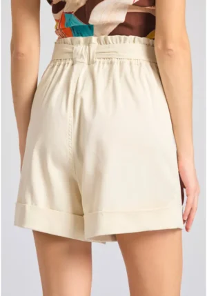 Loose fit lyocell blend σορτς με ζώνη και βολάν FBL011 107 03 Off White (4)
