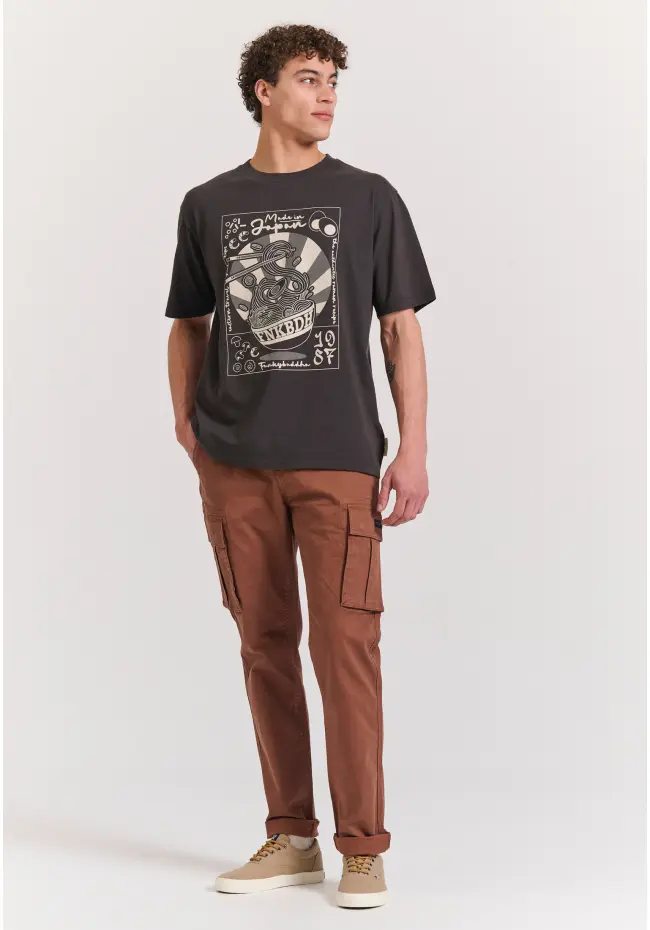 Relaxed fit t shirt με frame τύπωμα FBM011 332 04 Anthracite (2)