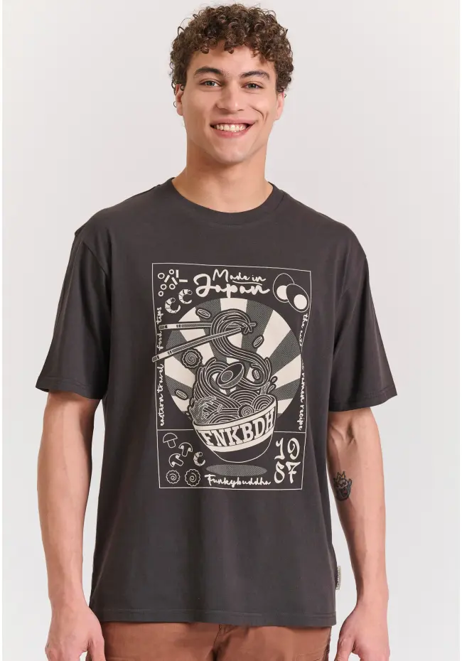 Relaxed fit t shirt με frame τύπωμα FBM011 332 04 Anthracite