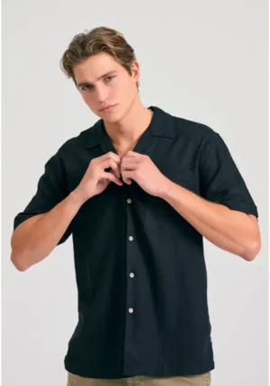Relaxed fit πουκάμισο από λινό και τεχνητό μετάξι FBM011 049 05 Black