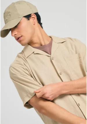 Relaxed fit πουκάμισο από λινό και τεχνητό μετάξι FBM011 049 05 Sand (2)