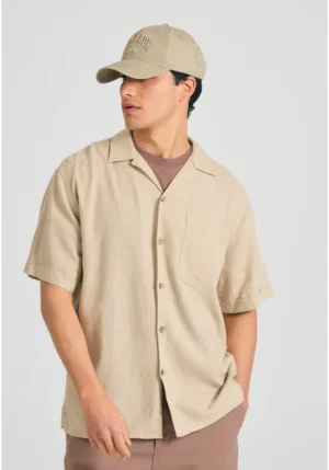 Relaxed fit πουκάμισο από λινό και τεχνητό μετάξι FBM011 049 05 Sand (3)