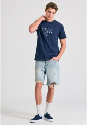 T shirt με τύπωμα στο στήθος FBM011 017 04 Navy (3)